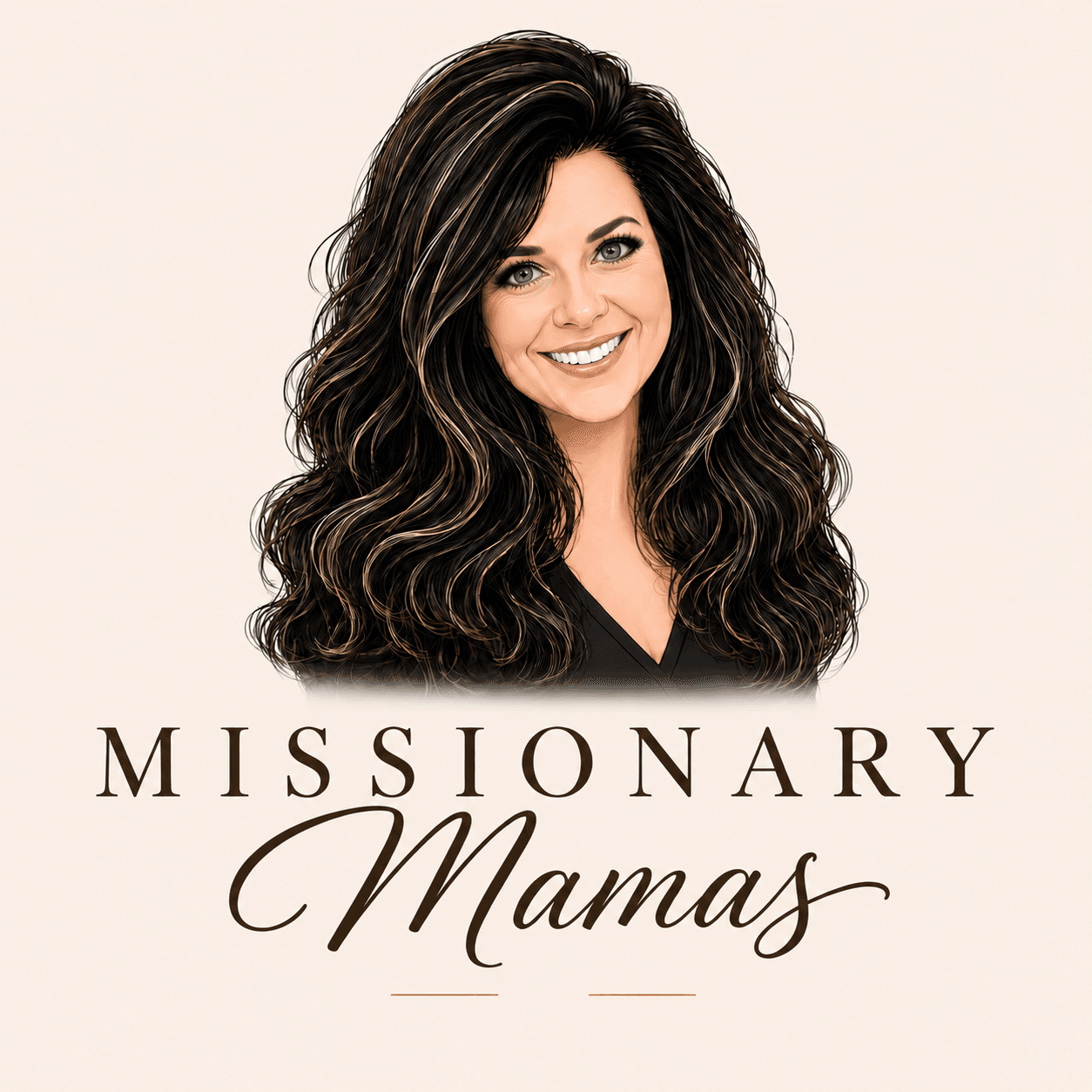 Illustrated portrait of the Missionary Mamas founder within the brand's circular emblem